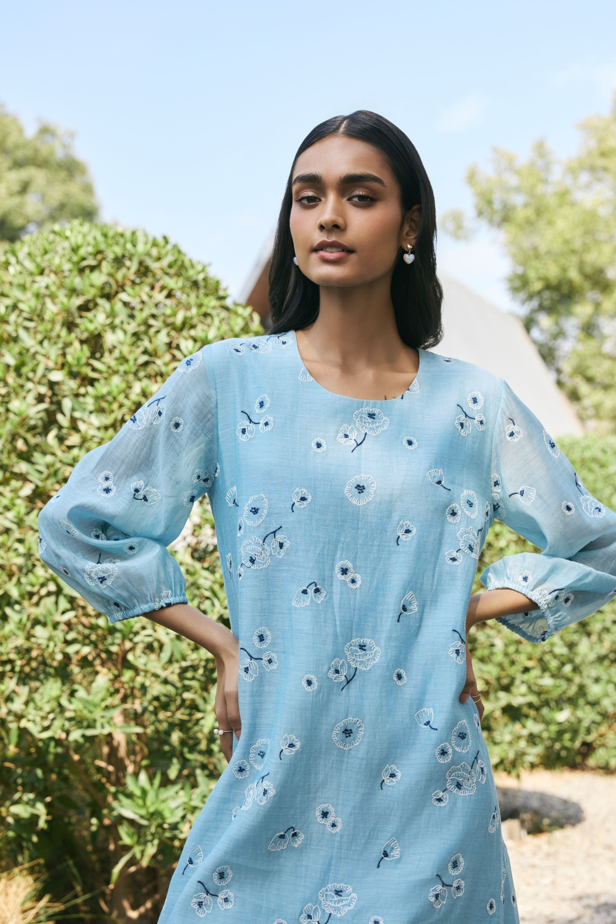 Sky floral embroidered dress
