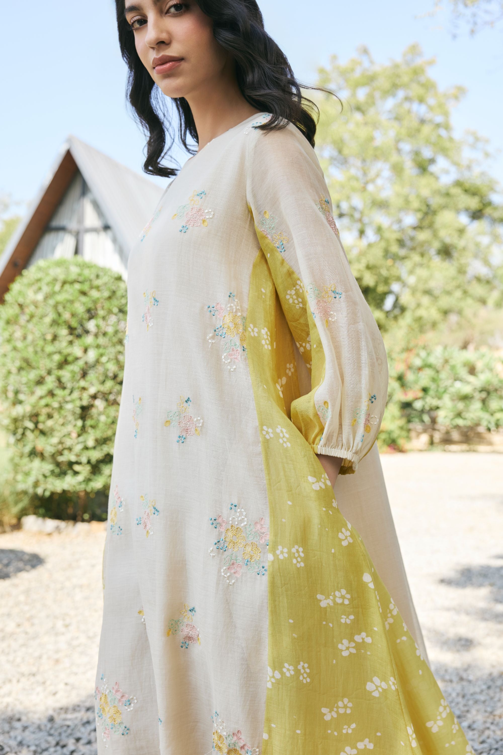 Ecru Embroidered Dress