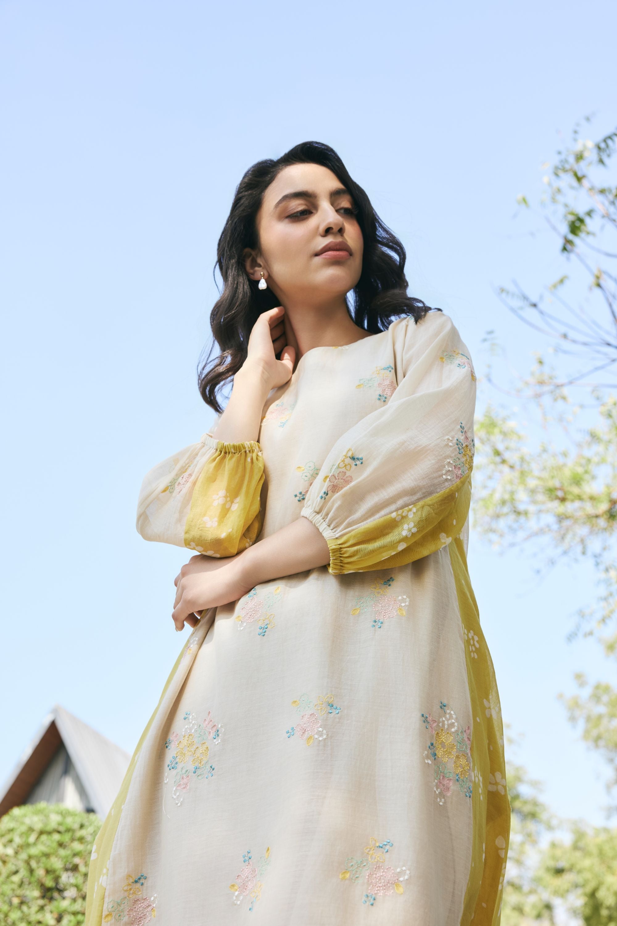 Ecru Embroidered Dress