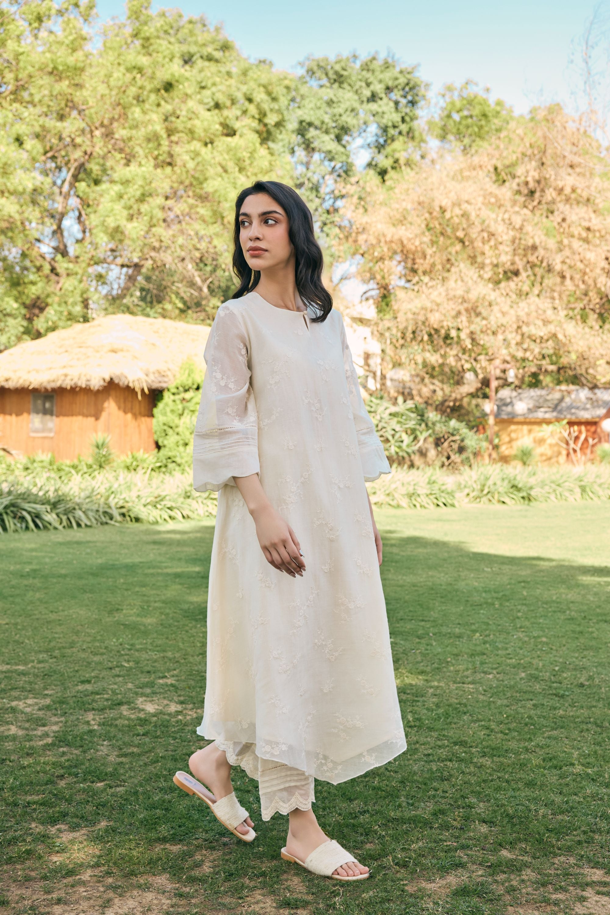 Ecru embroidered co-ord set