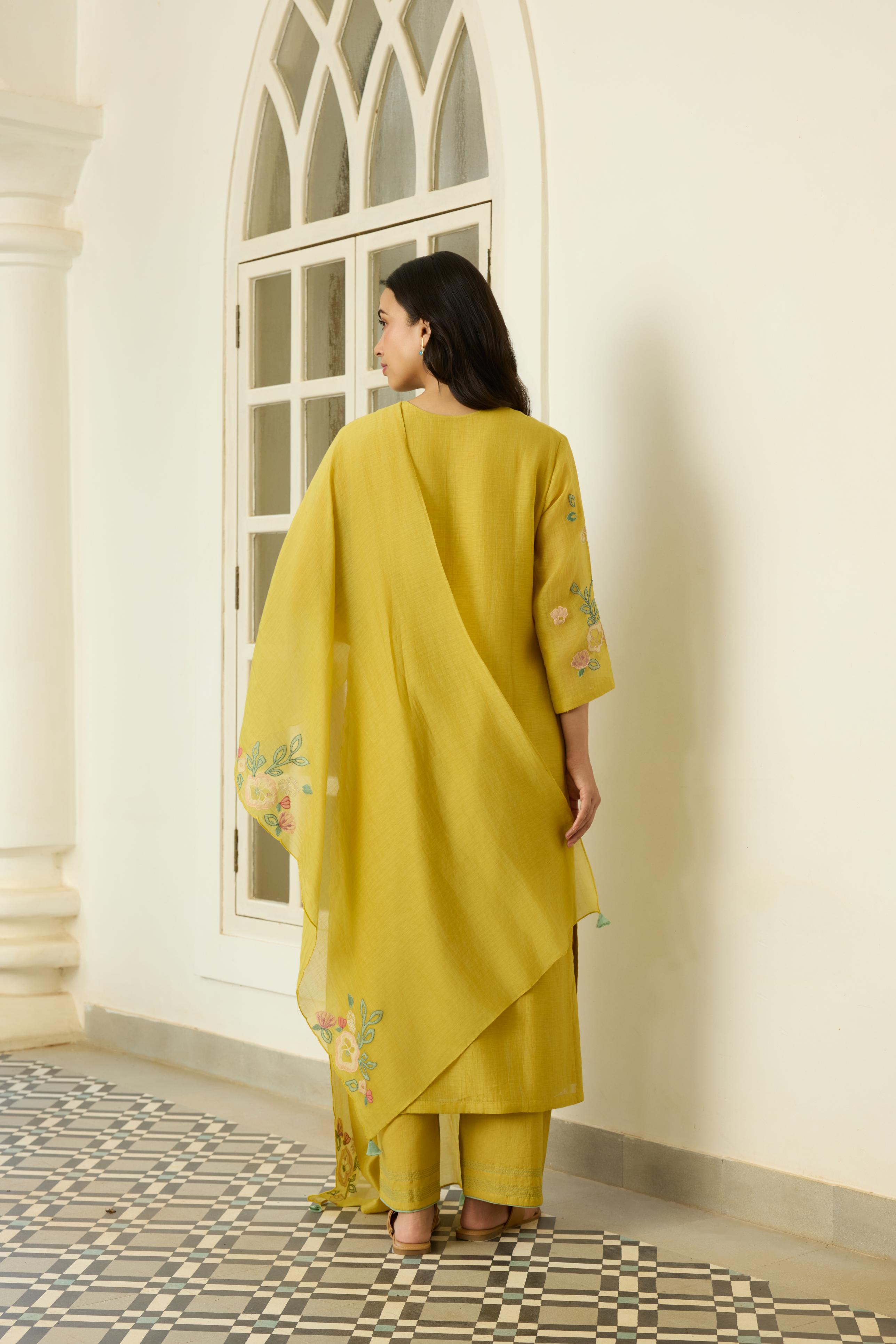Marigold Floral Applique Kurta Set