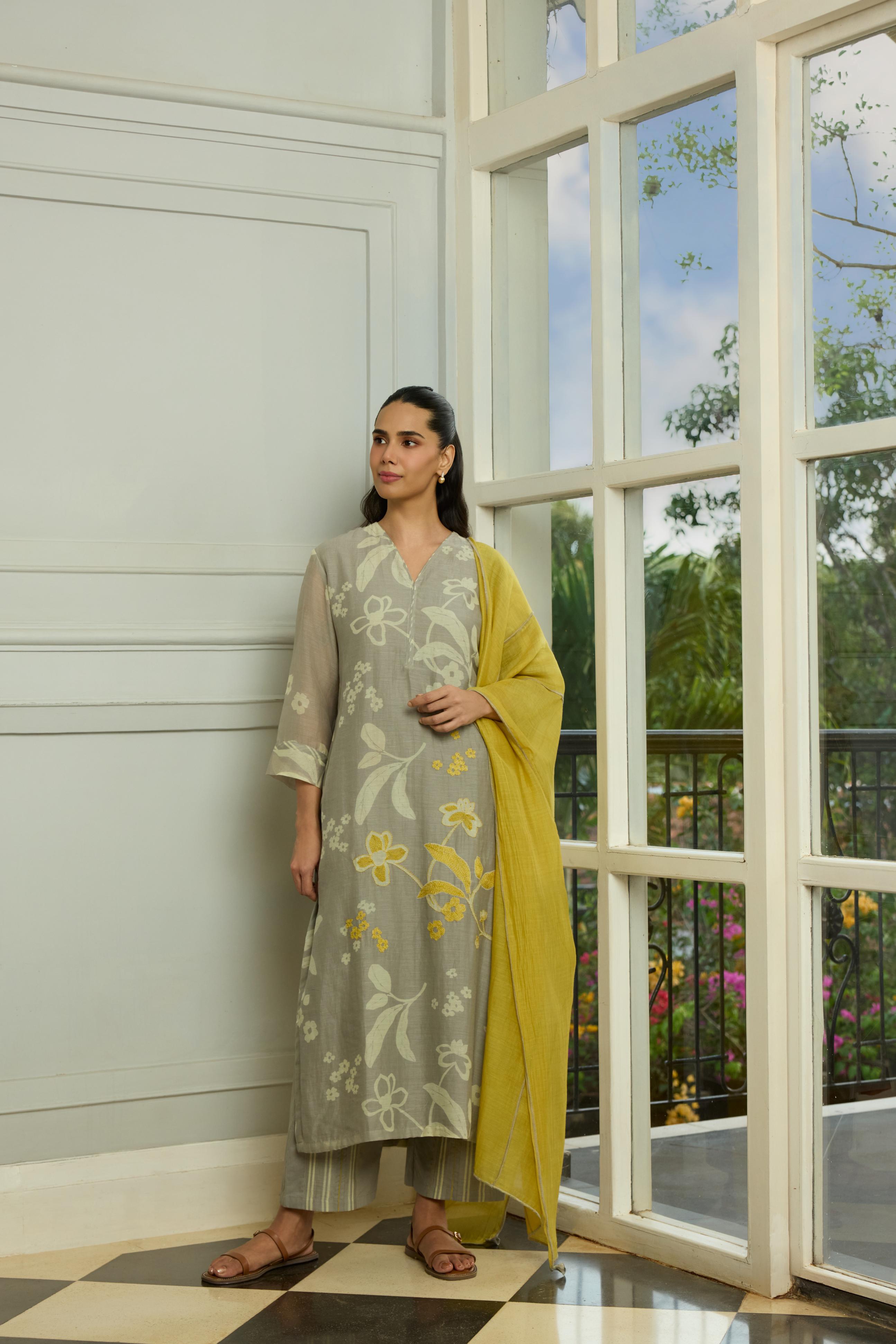 Slate Floral Embroidered Kurta Set