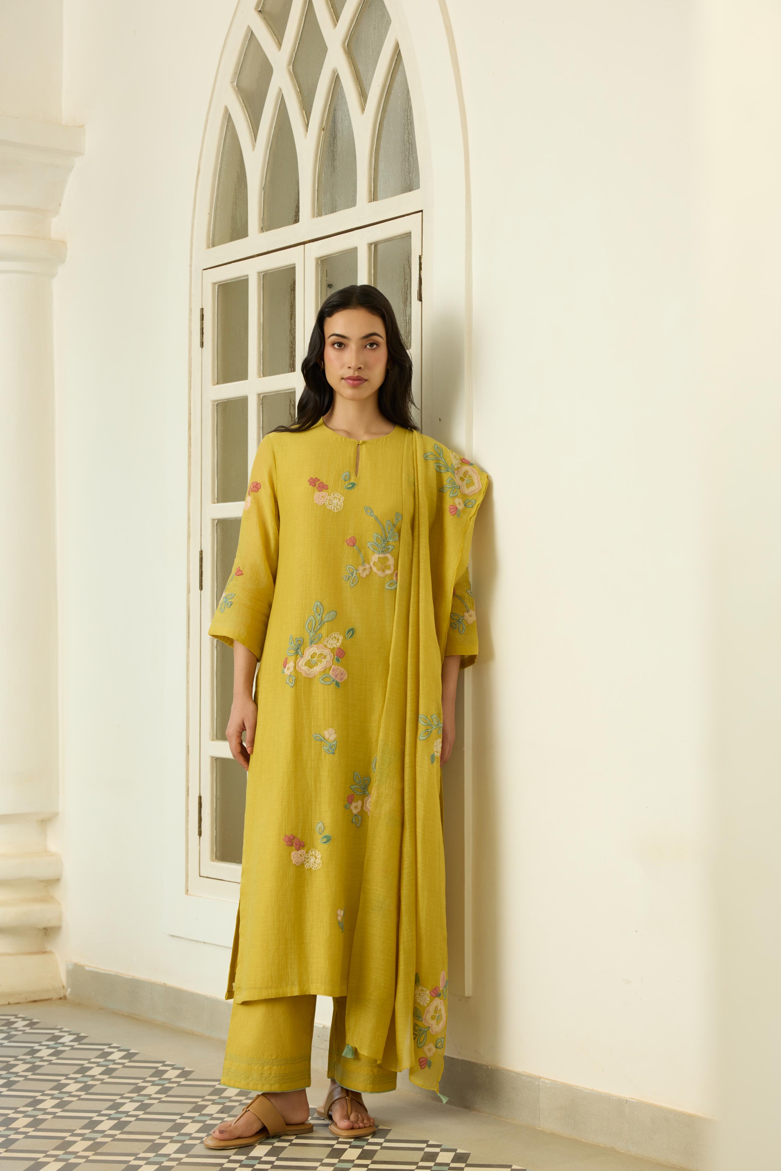 Marigold Floral Applique Kurta Set
