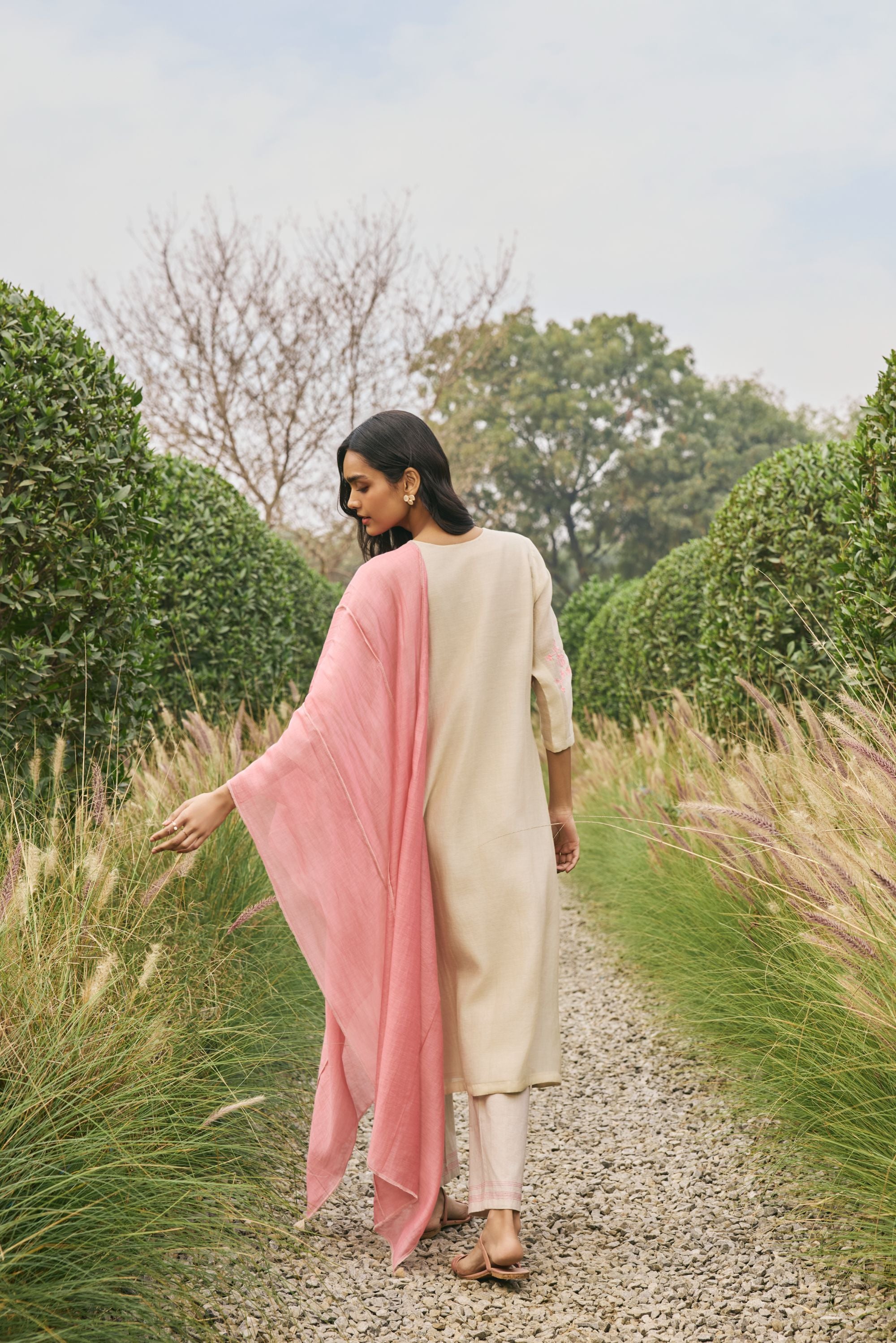 Ecru Floral Kurta Set