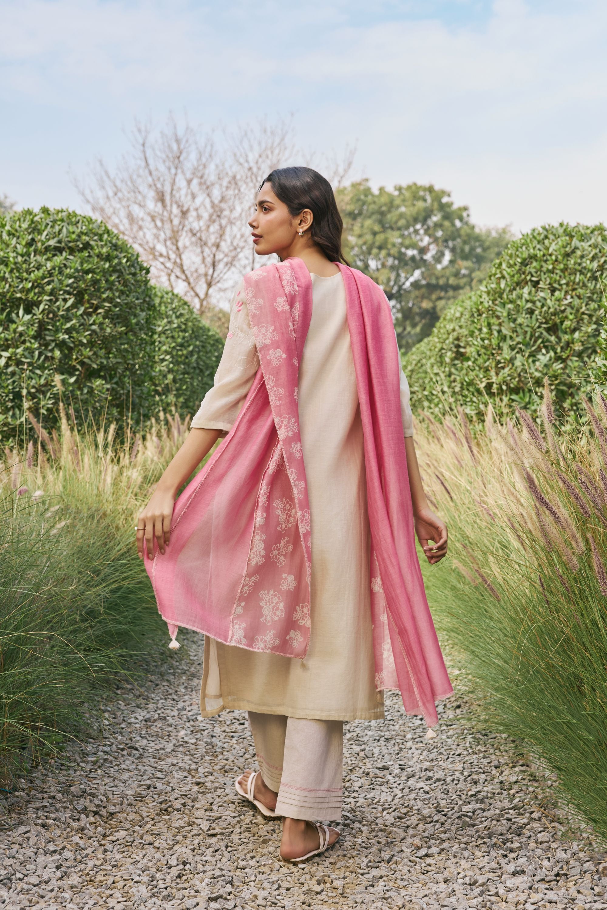 Ecru Floral Kurta Set