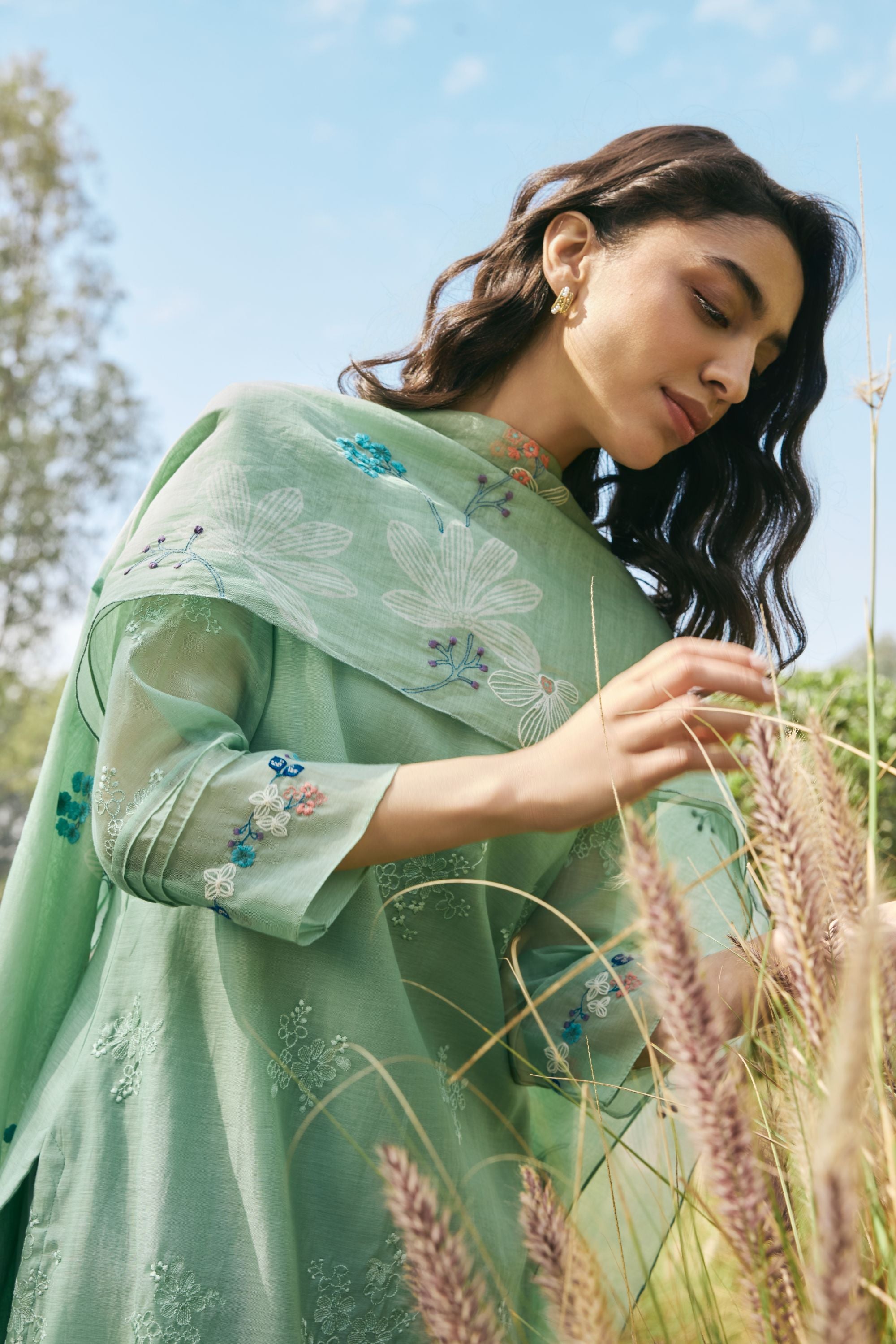 Mint Floral Embroidered Kurta Set
