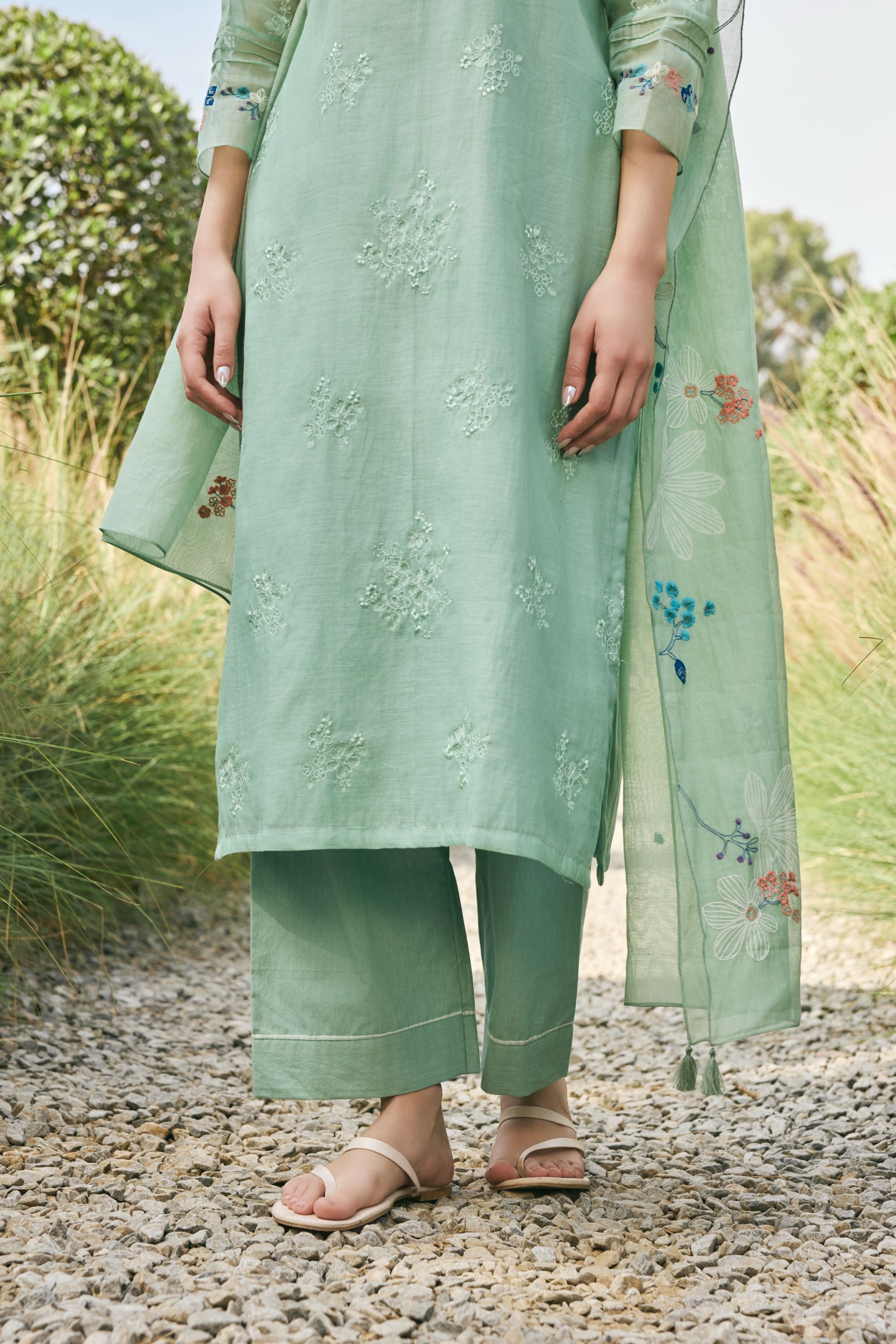 Mint Floral Embroidered Kurta Set