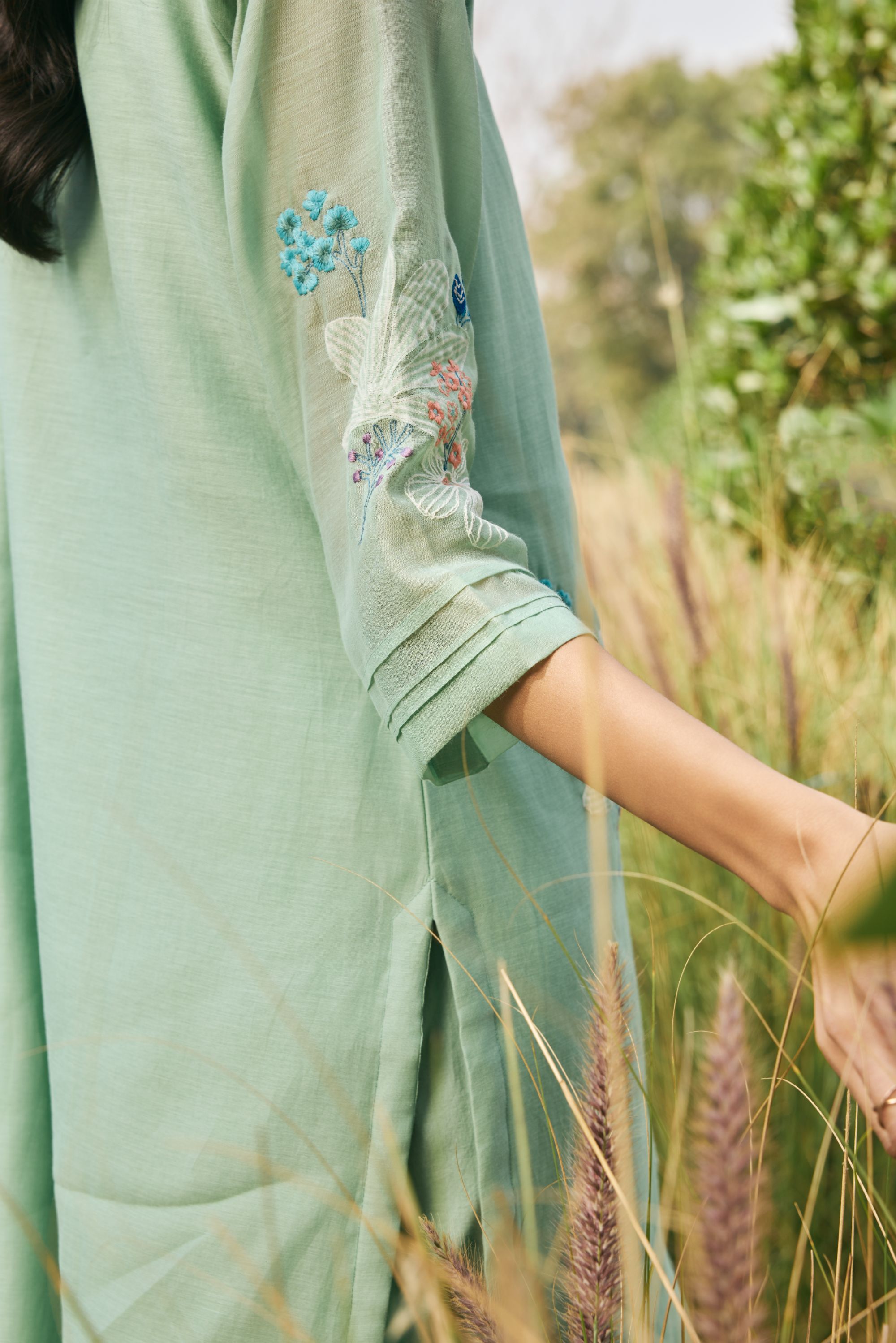 Mint Applique Kurta Set