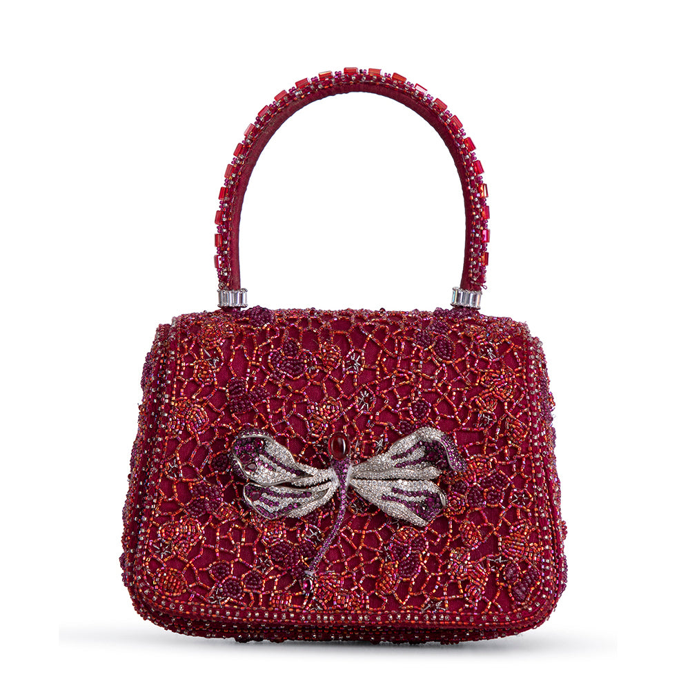 Wazka Mini Trapezium with Handle Clutch Ruby Red