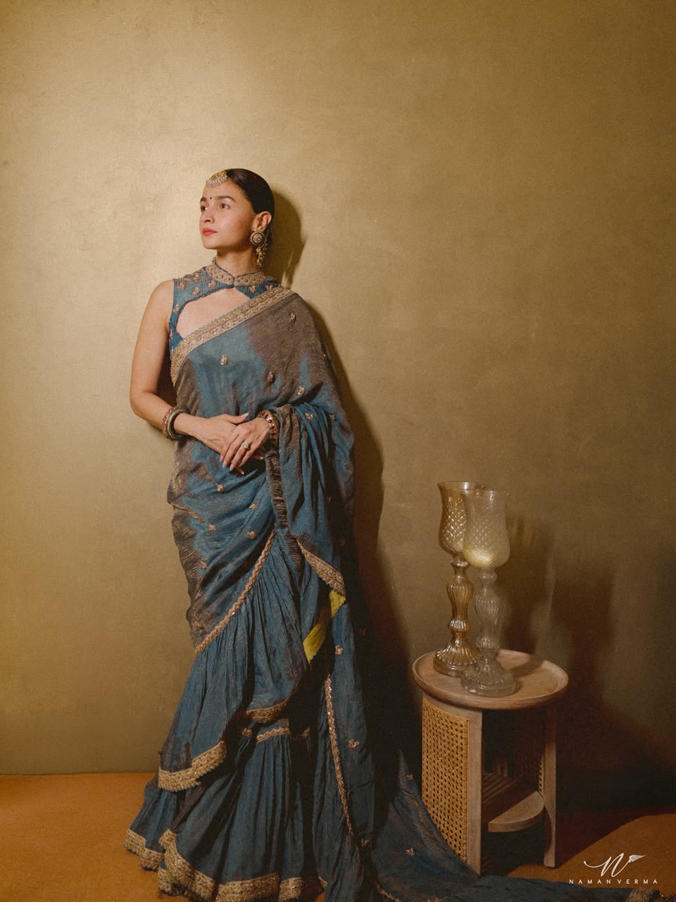 Alia bhatt in tissue silk ruffle saree