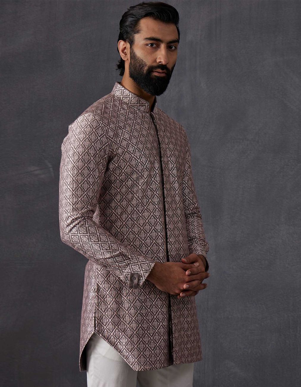 Grey-Pink Kairos 3.0 Front Open Kurta Full Set