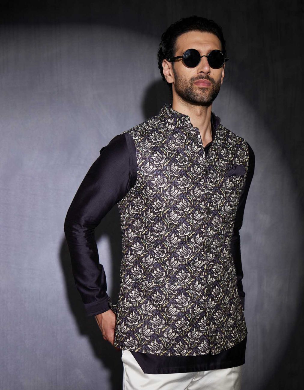 Navy Tropikal Inara Nehru Jacket