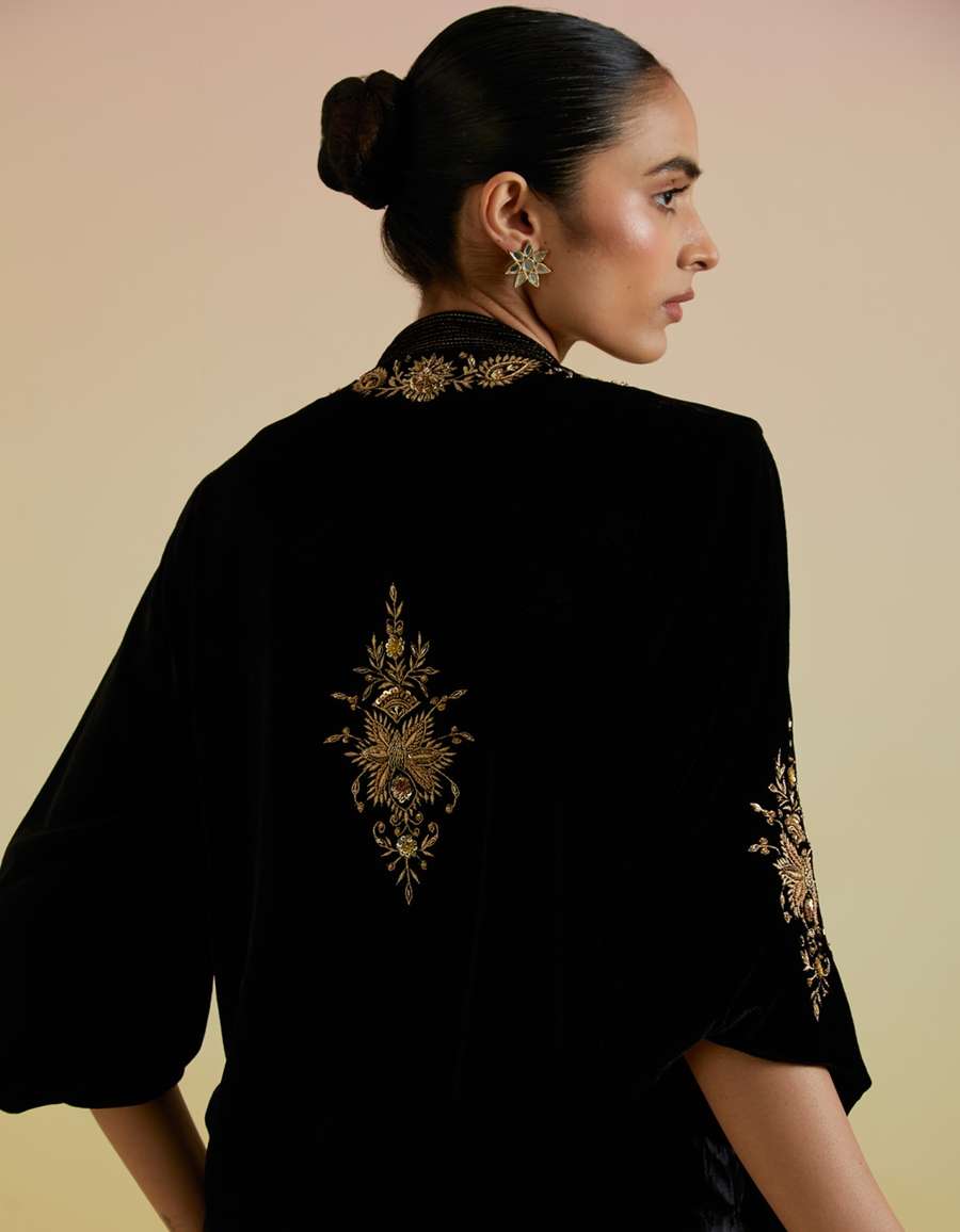 Anaya Velvet Kurta with Pants in Black