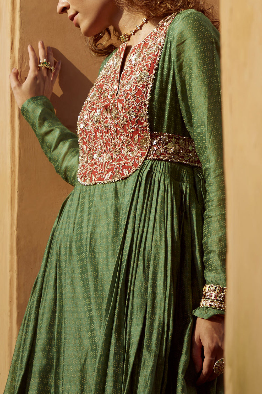 Green Zardosi Chanderi Anarkali Dress