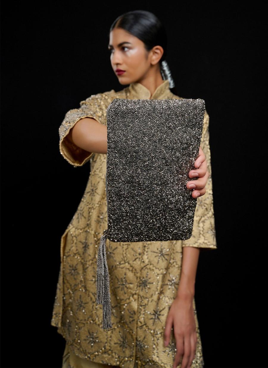 Handloom Cotton Bag In Silver