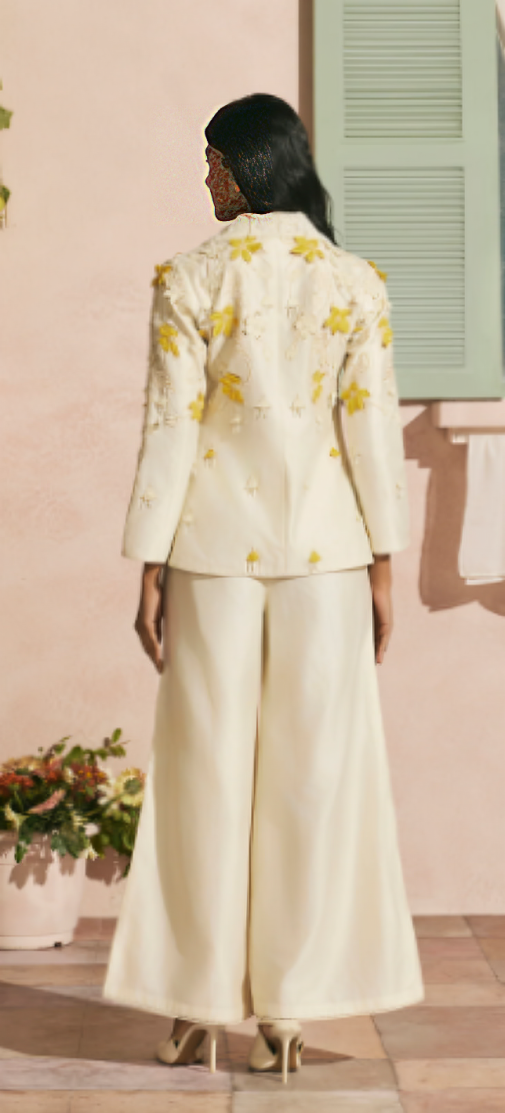 Ivory Cutwork Flared Pants