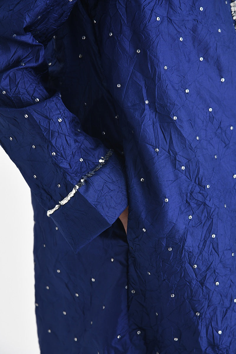 Cobalt Blue Denmar Crushed Silk Tunic With Pant