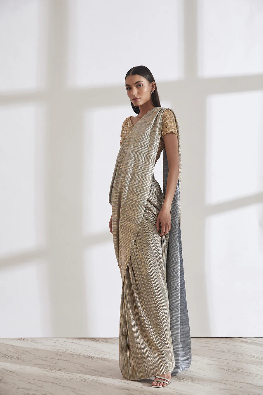 Metallic 2.0 Sari with Nikki Open River Flow Emb.