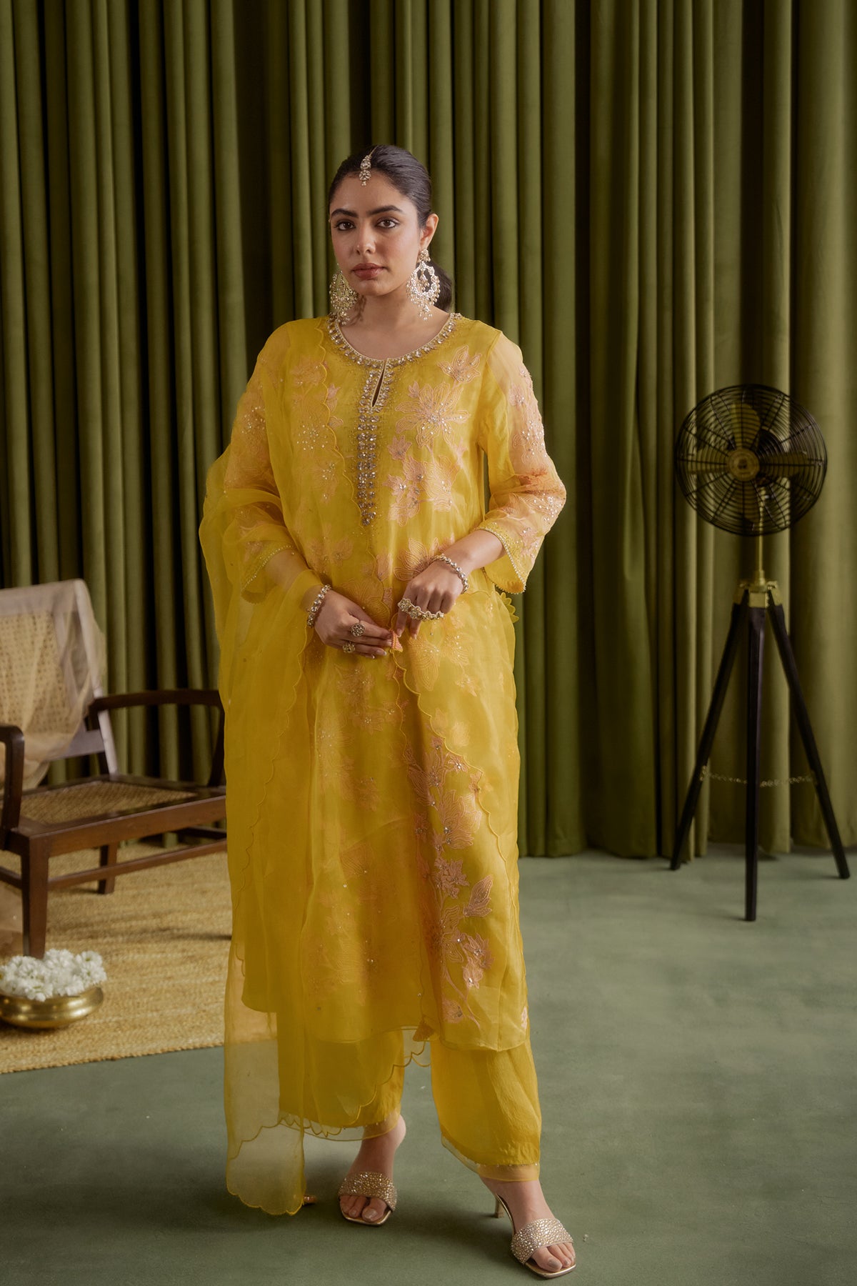 Mango kalidar kurta set with delicate floral embroidery.