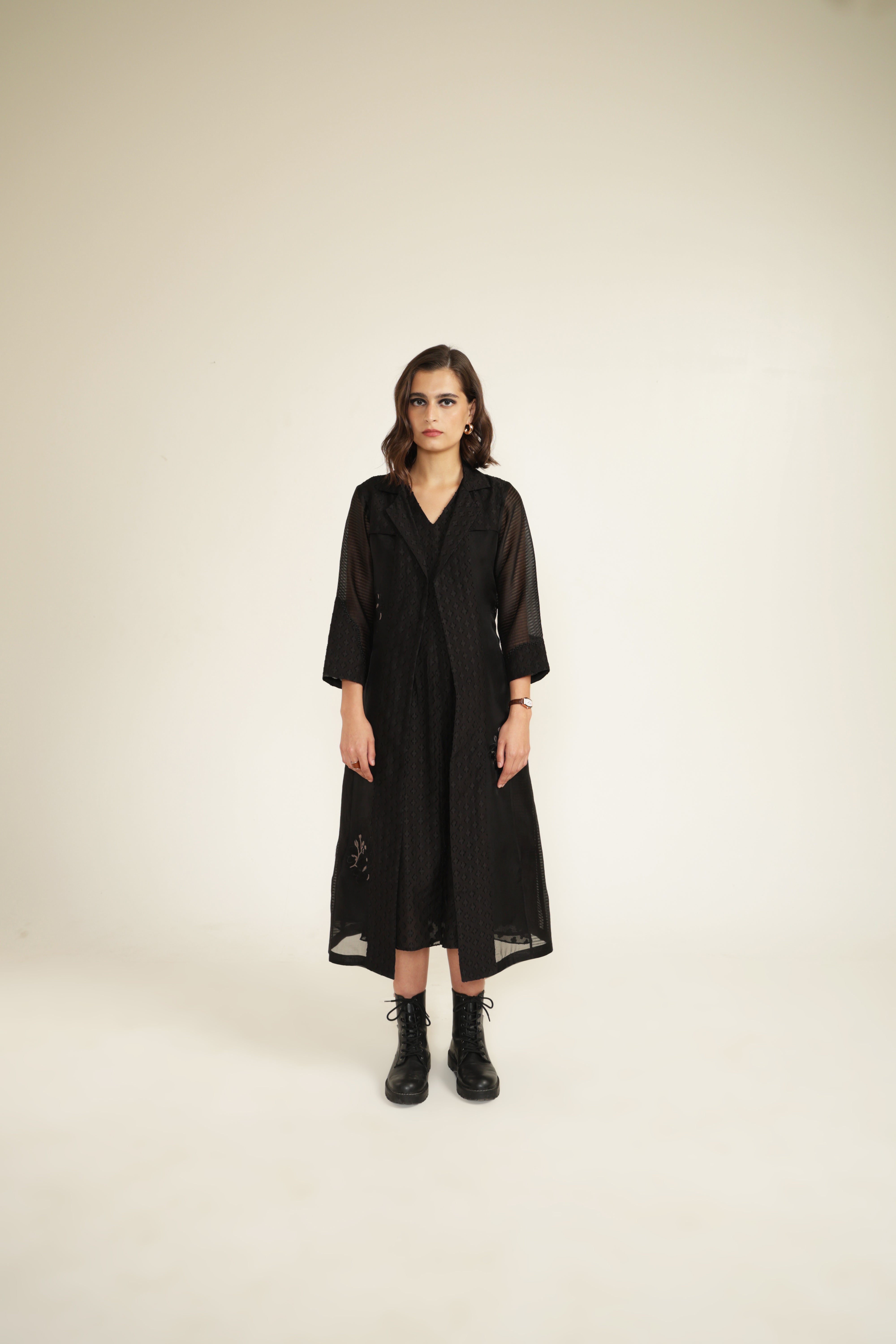 Embroided Organza Jacket with Plain Brocade Dress