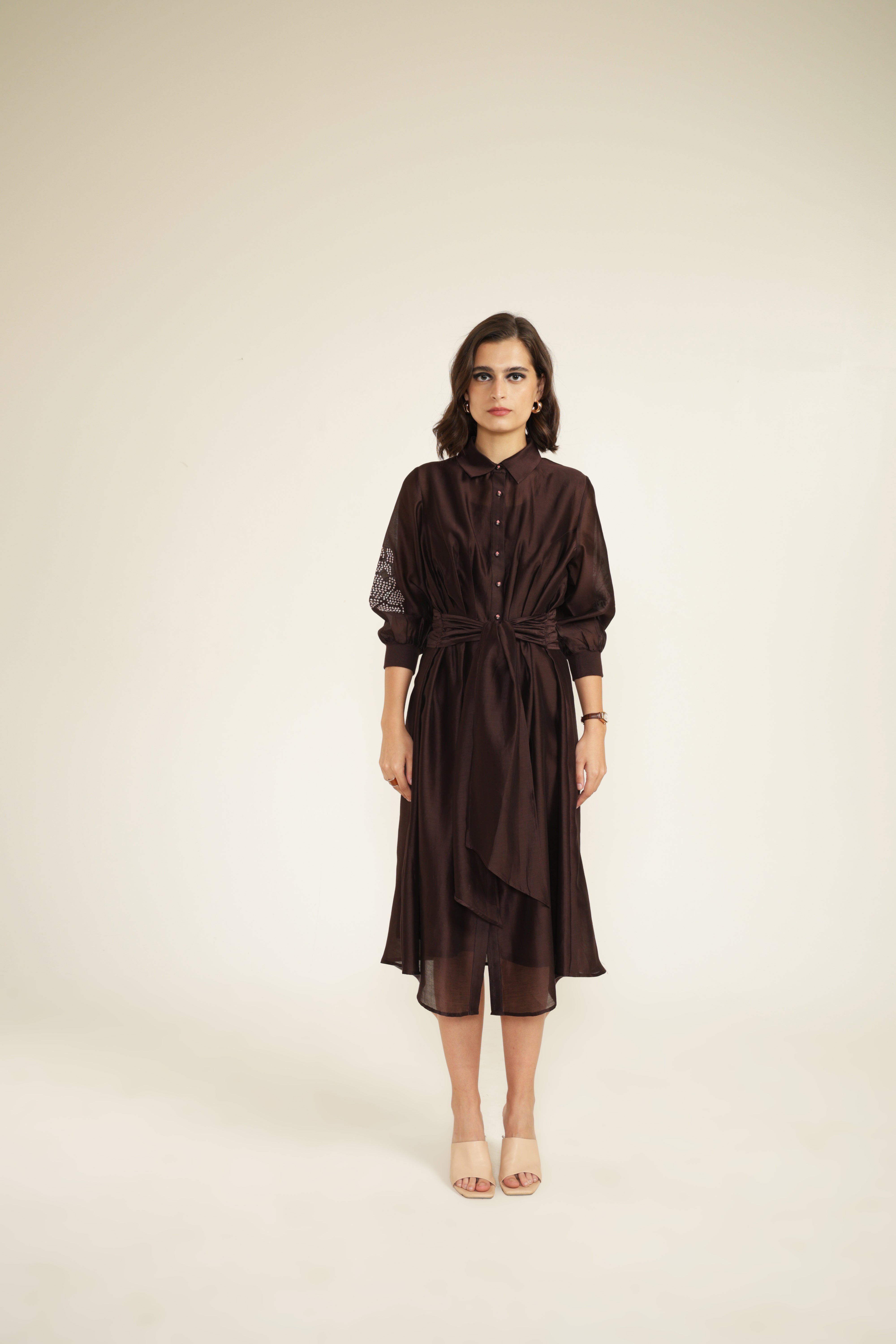 Grape Tie Up Dress with Hand Embroidery