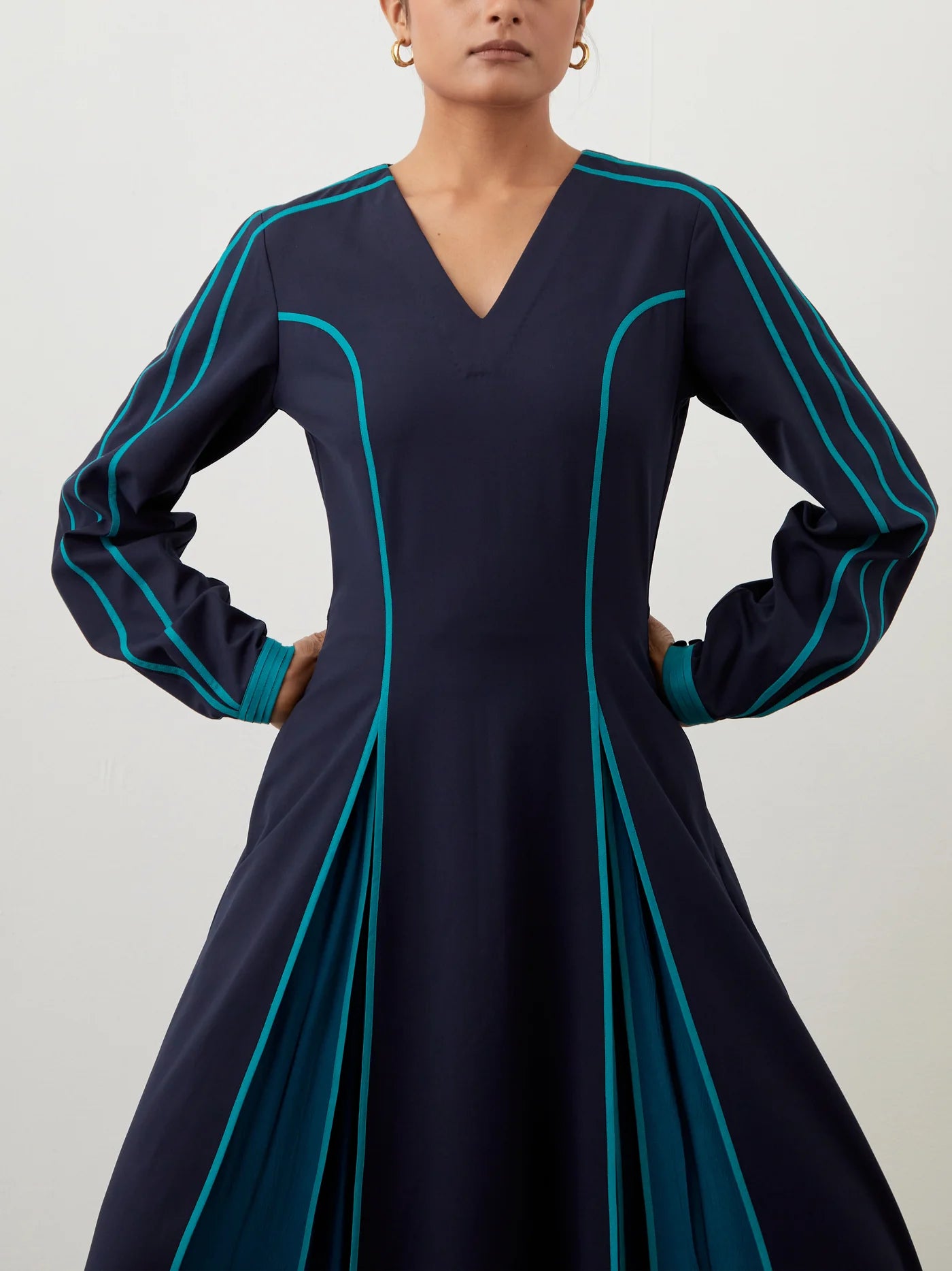 Godet pleated midi dress