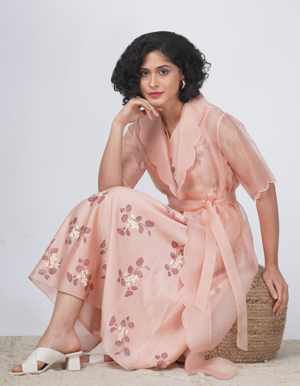 Almond Pink Organza Jacket & Sakura Print Dress