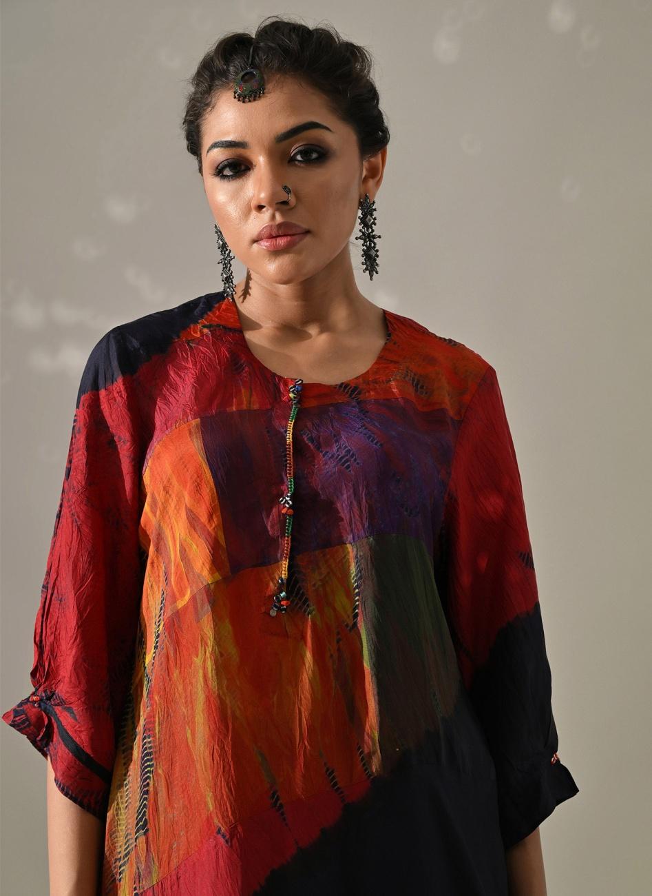 Multi Patchwork and Placement Dyed Kurta Set
