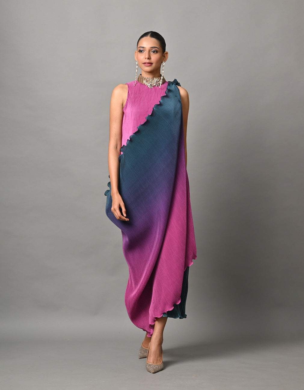 strapless open back dress Summer Midi Wrap Dress In Black With Pink And Blue Floral Print – Love main image 0