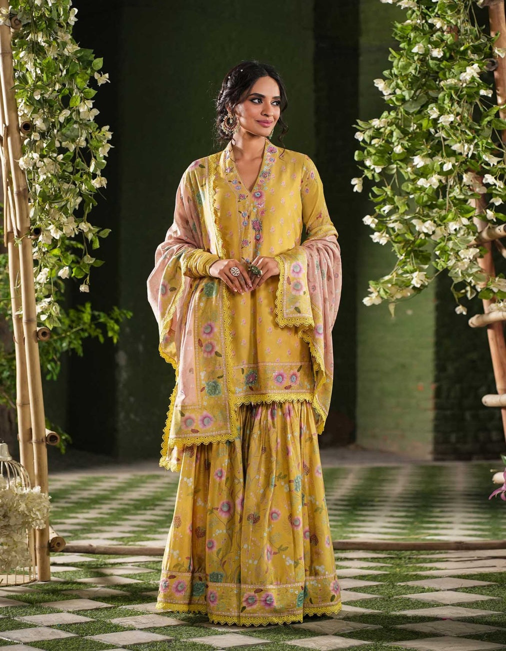 Yellow Mughal Sharara Set