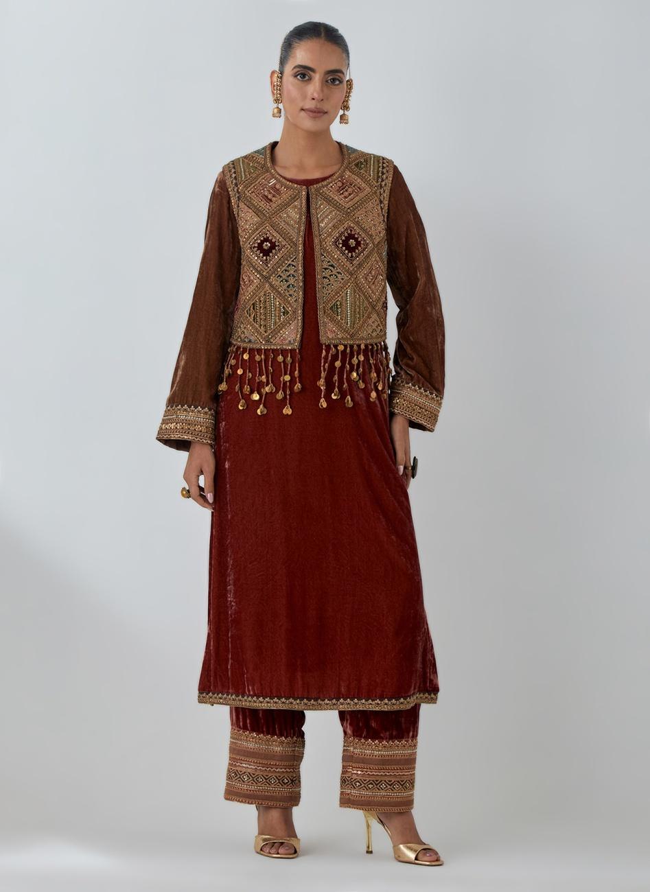Dark Rust Jacket Kurta Set