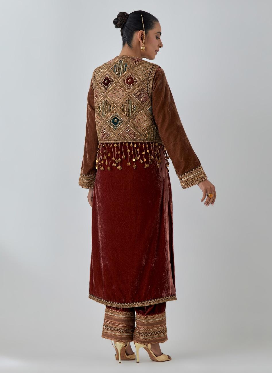 Dark Rust Jacket Kurta Set