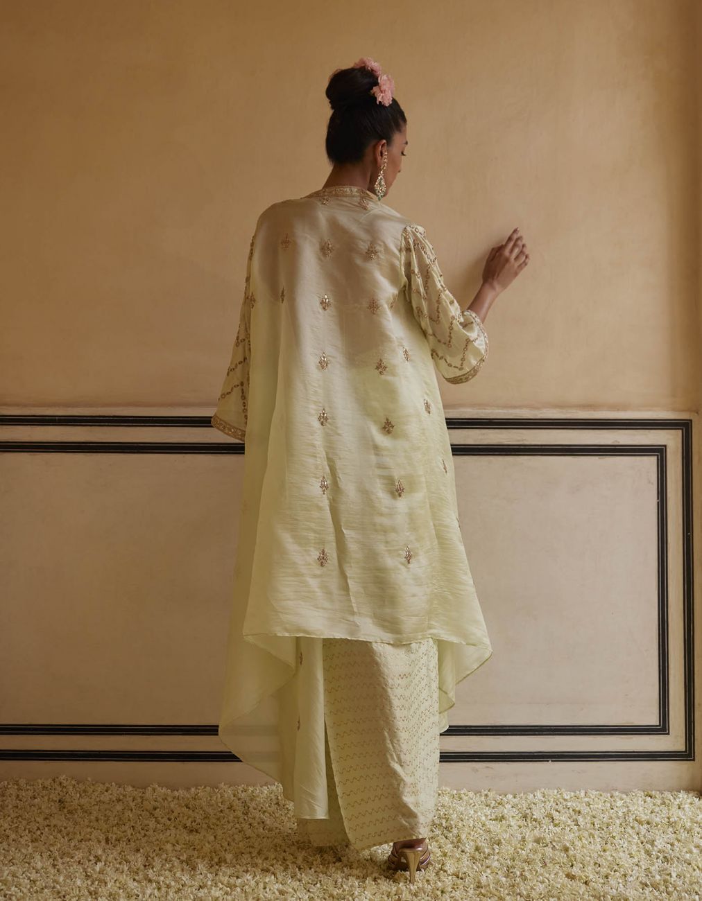 Mint Drape Skirt Paired With Cowl Top & Cape