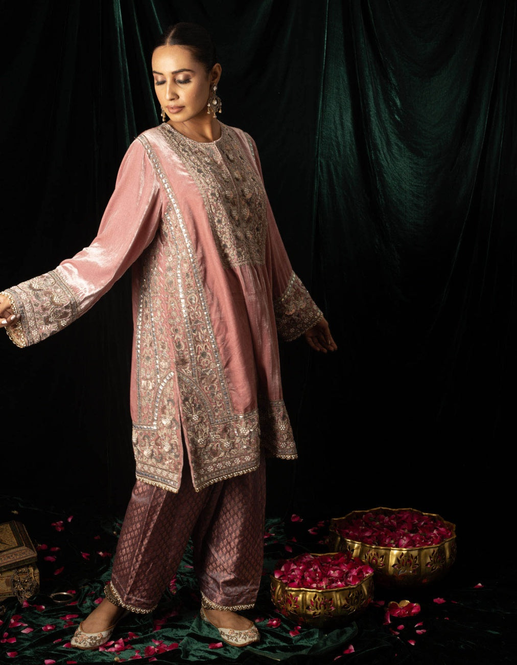 Plush Velvet Printed Kurta Set