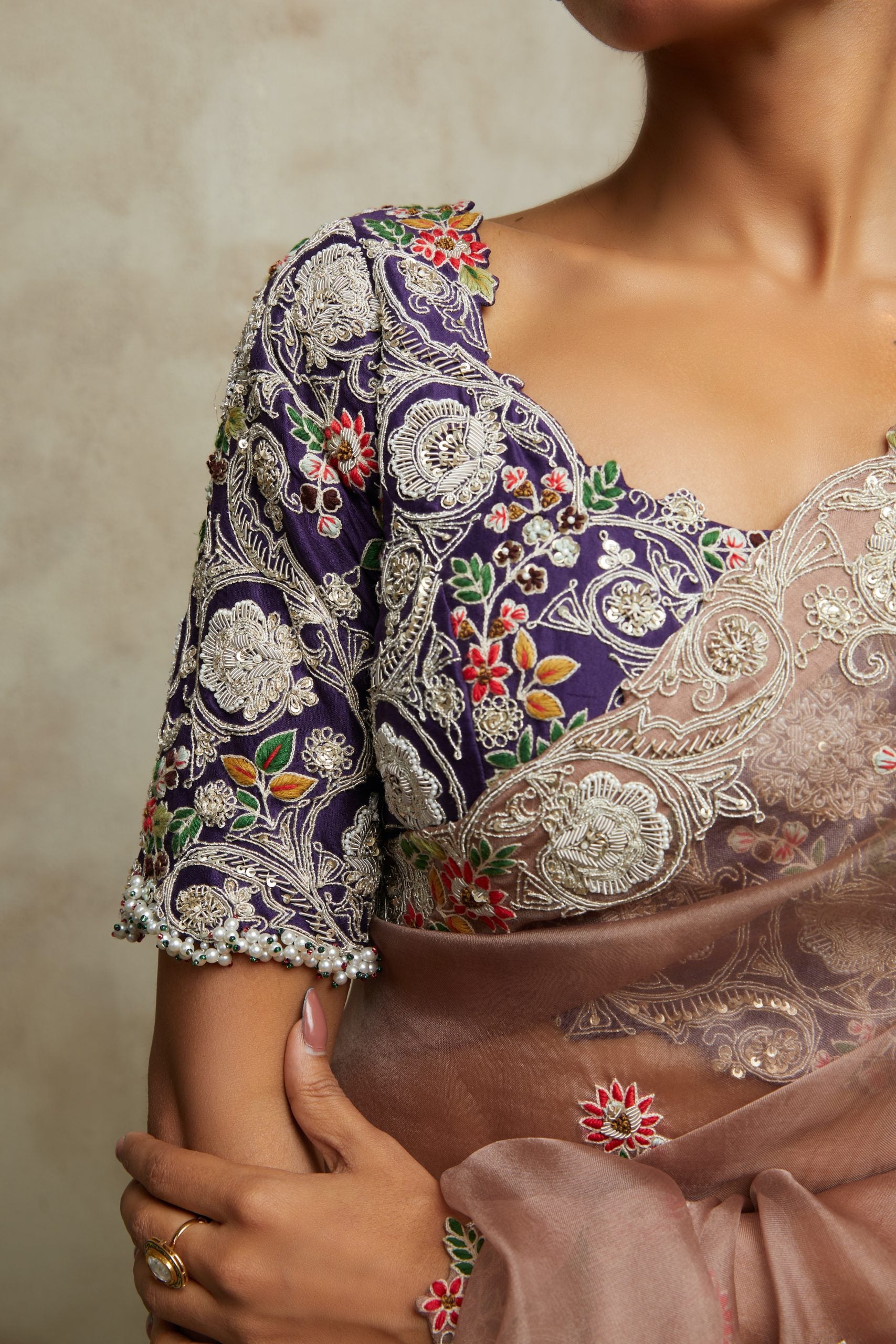 Silk blouse with organza saree