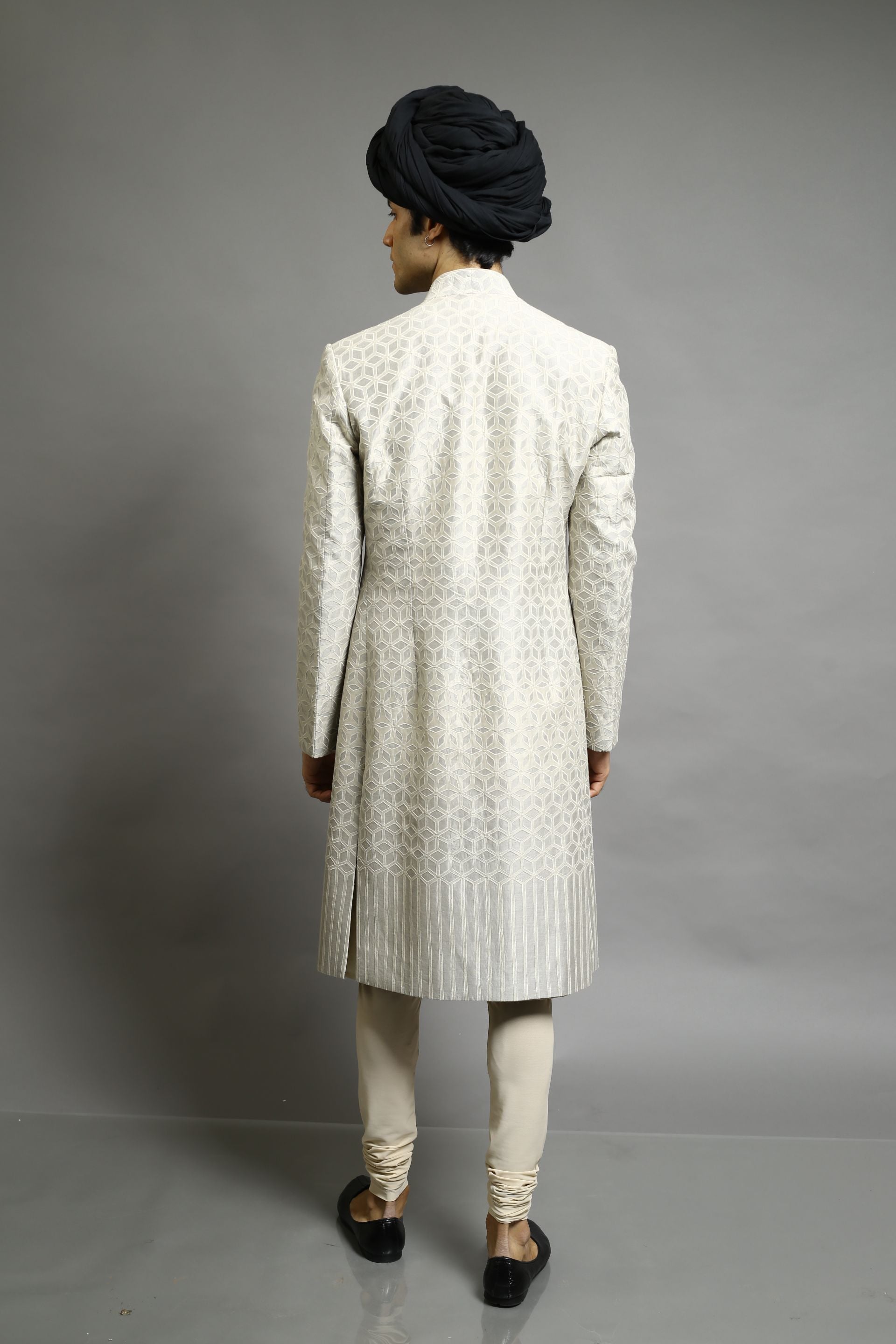 Beige Chanderi Applique Embroidered Bandhgala