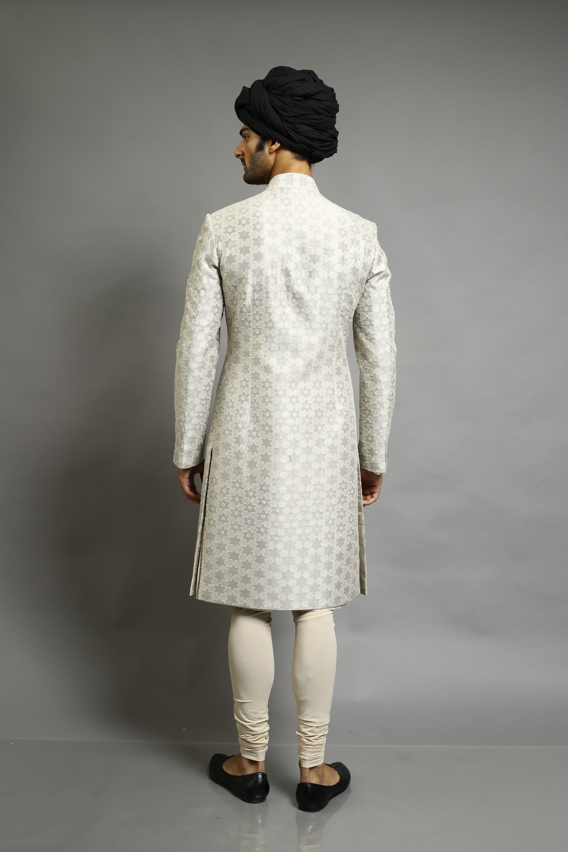 Beige Chanderi Applique Embroidered Bandhgala