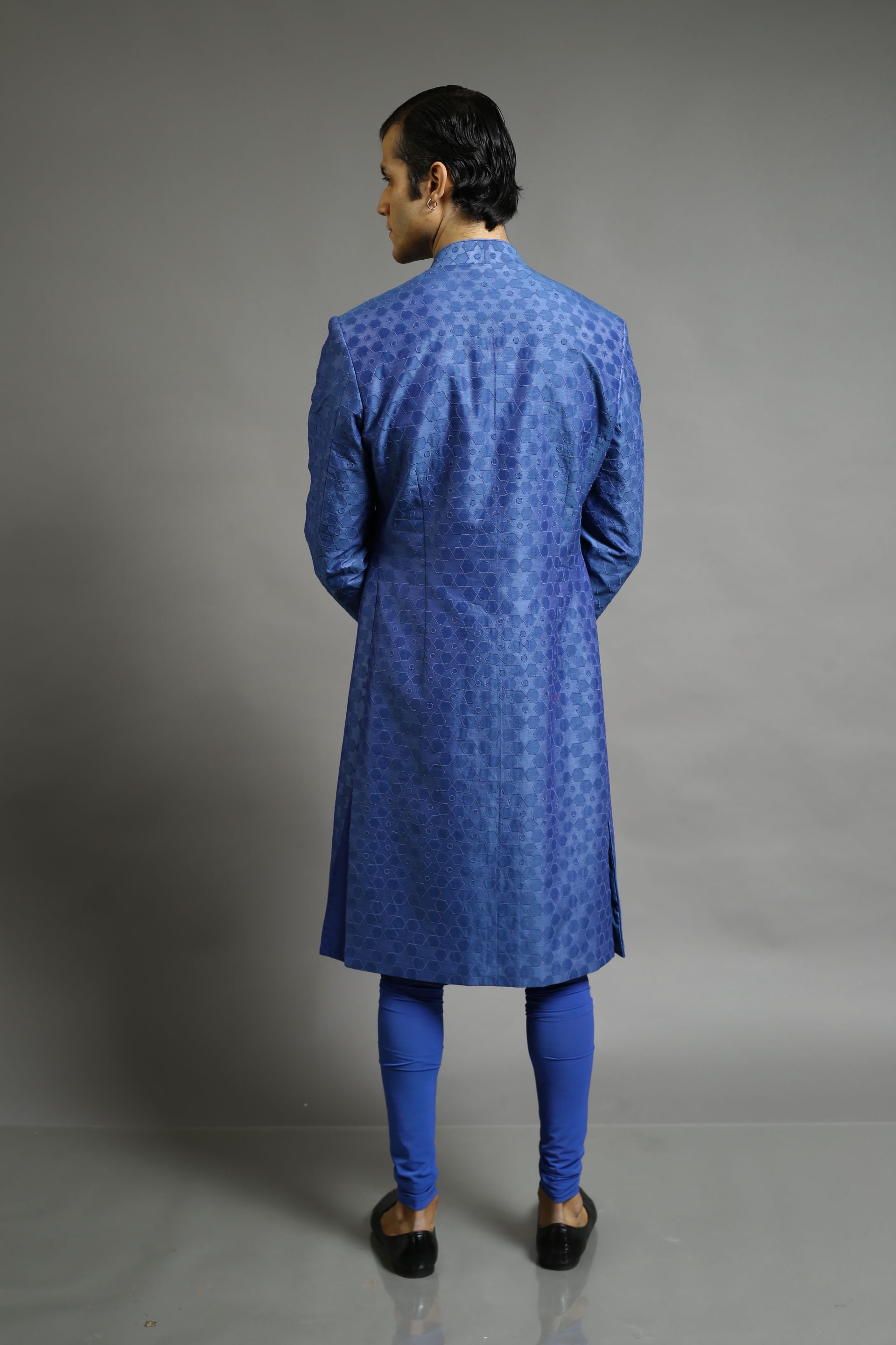 Blue Chanderi Applique Embroidered Bandhgala