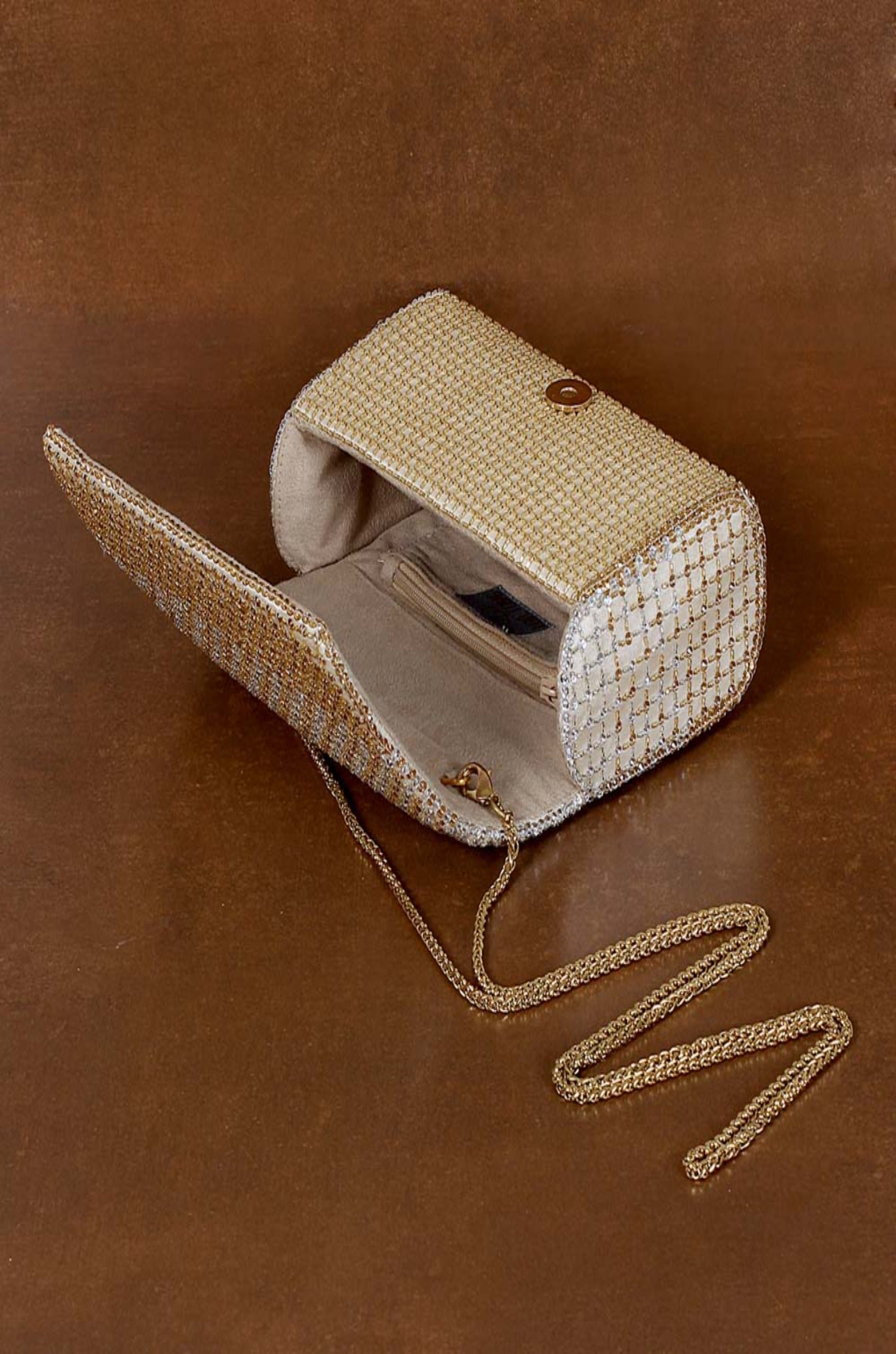 Zoya Flapover Clutch Peerless Gold Lustrous Silver