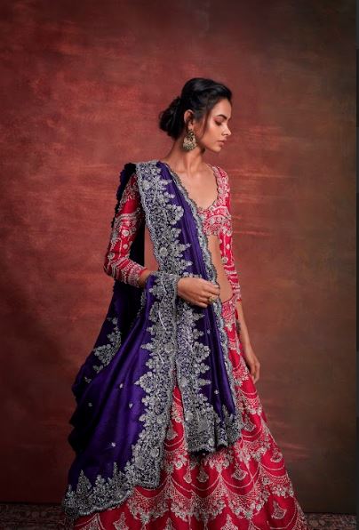 Pink Embroidered Lehenga WIth Purple Dupatta – Deval The Multi Designer  Store