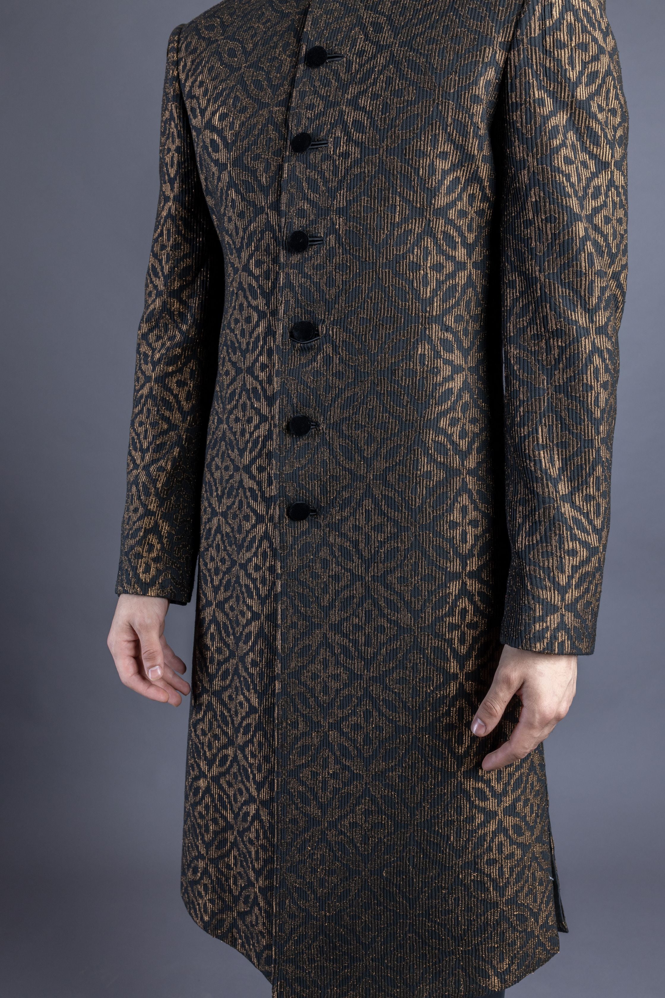 Black Pintuck Sherwani And Kurta Set