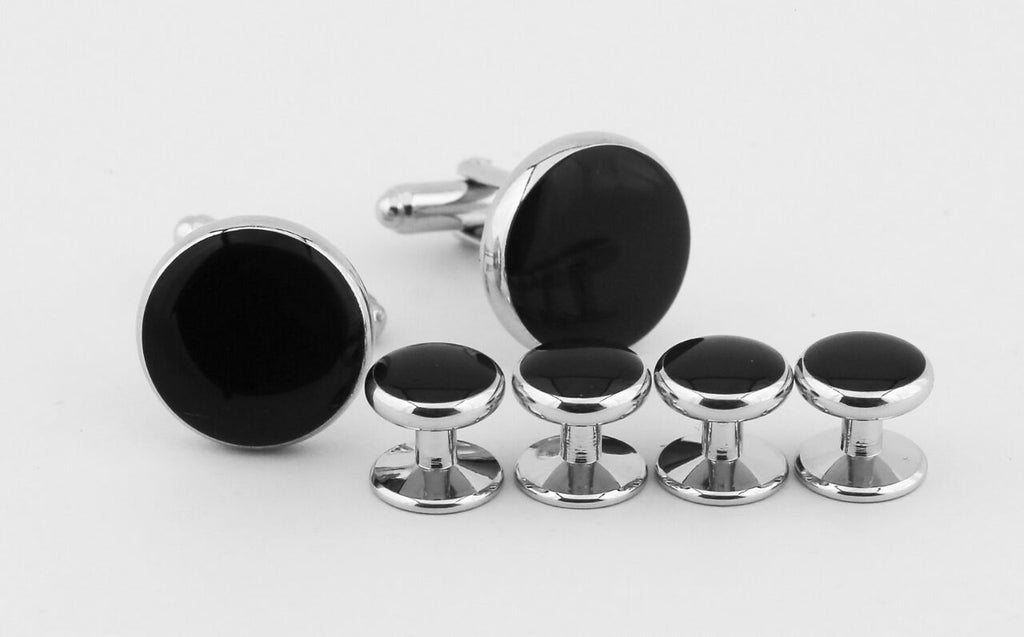 Black-Silver Metal Cufflinks (Set of 6)