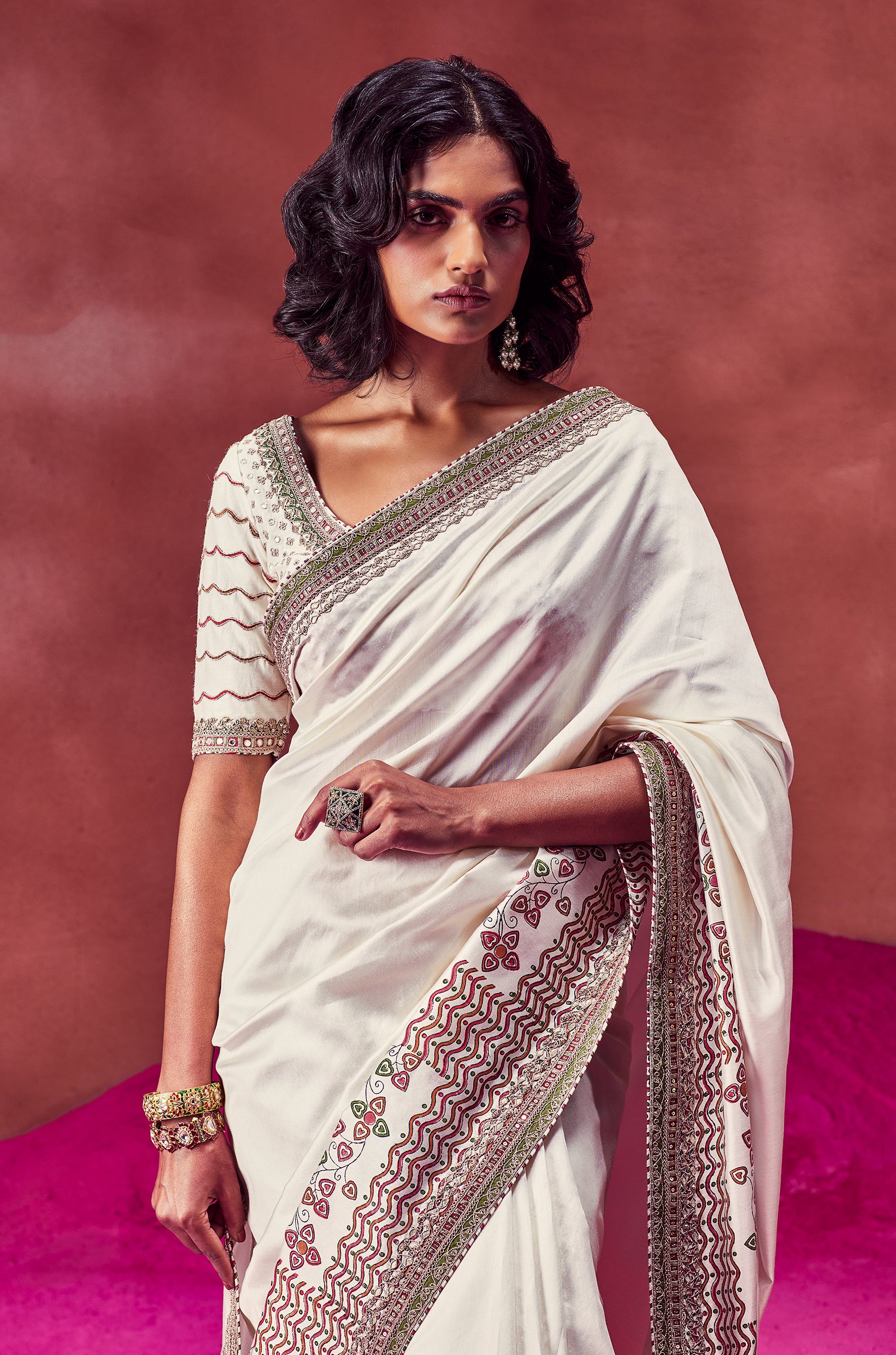 Ivory Saree Paired With Blouse