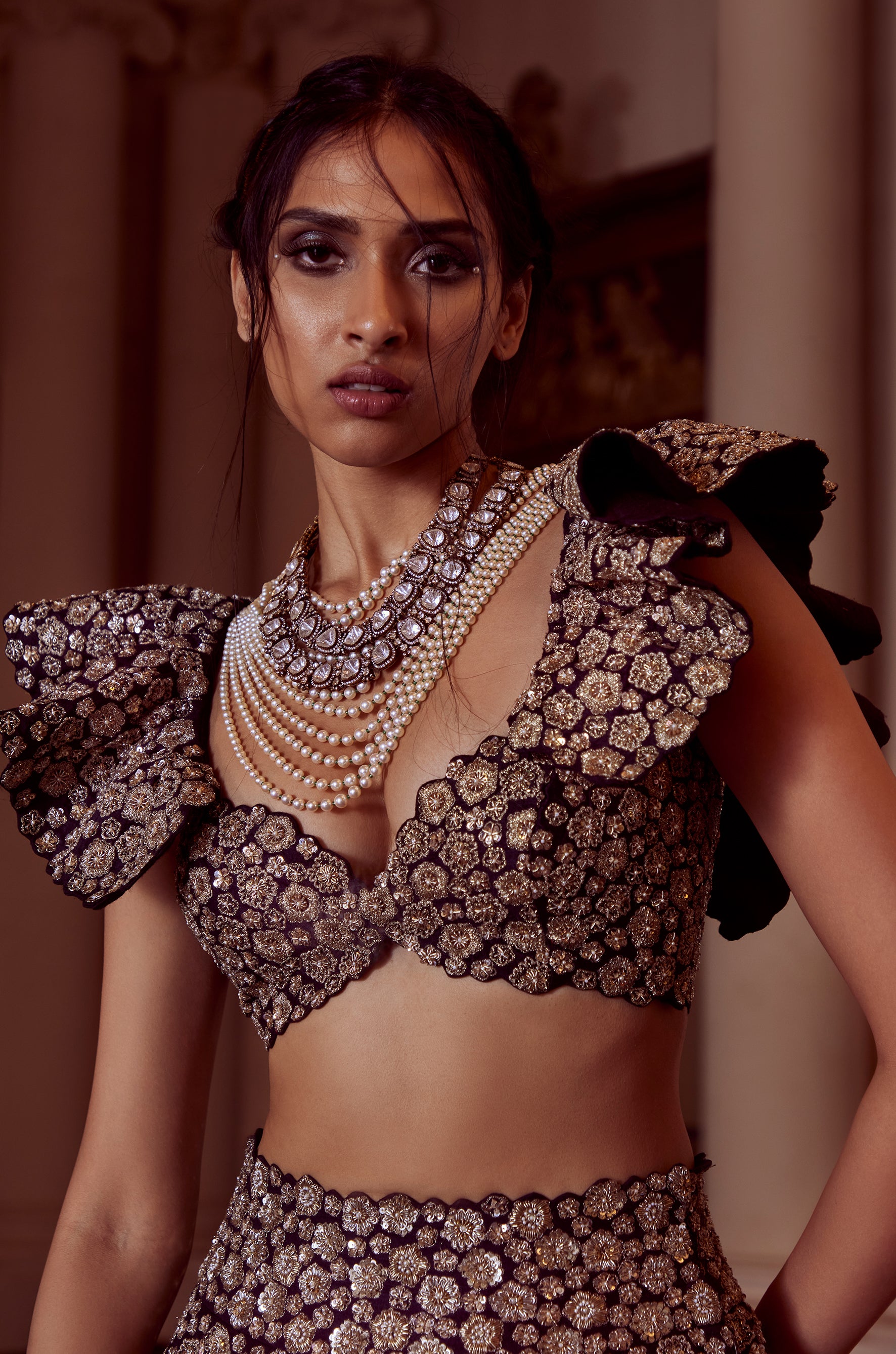 Taara Bloom Lehenga- Black