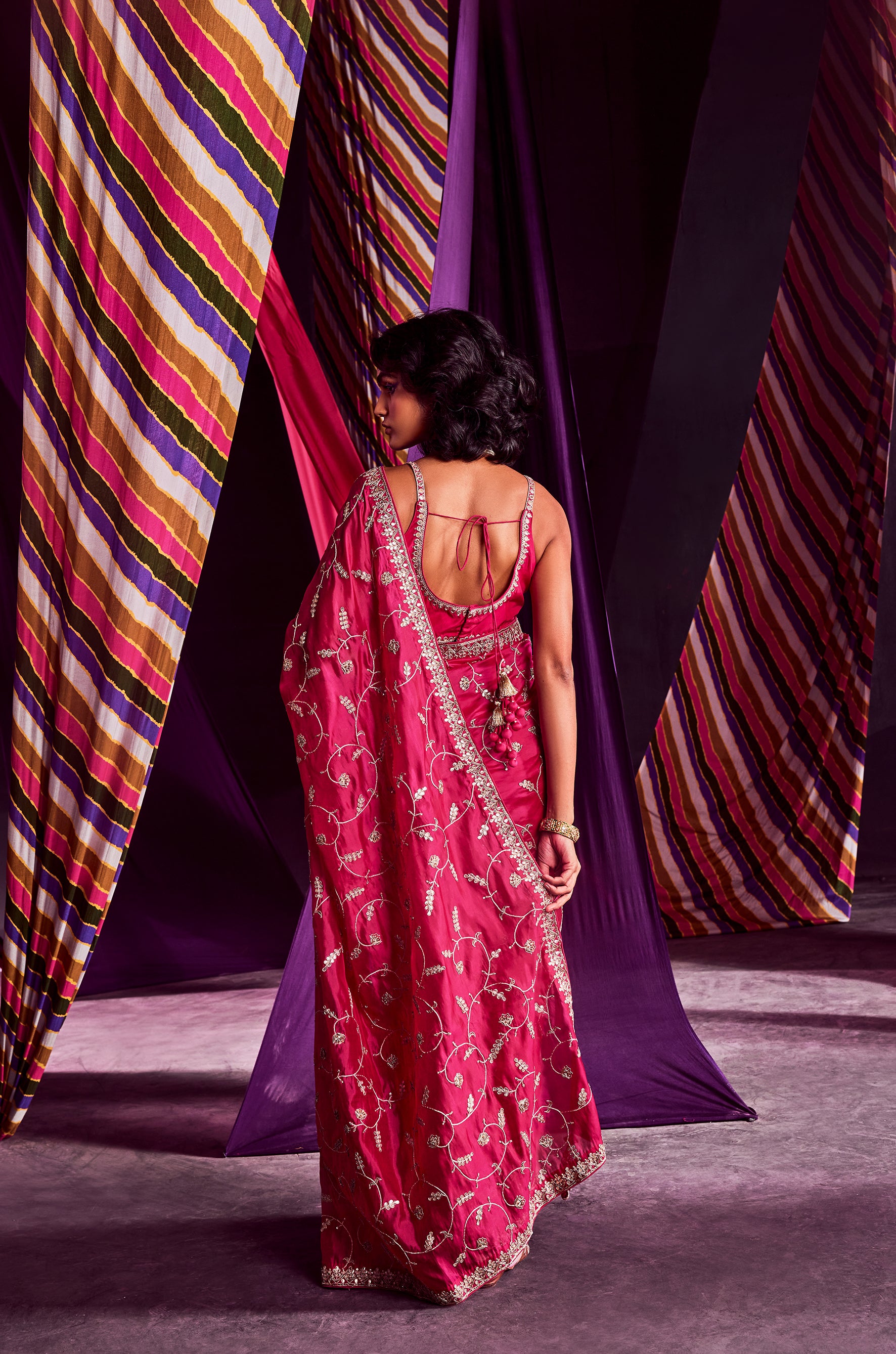 Rani Pink Saree With Blouse