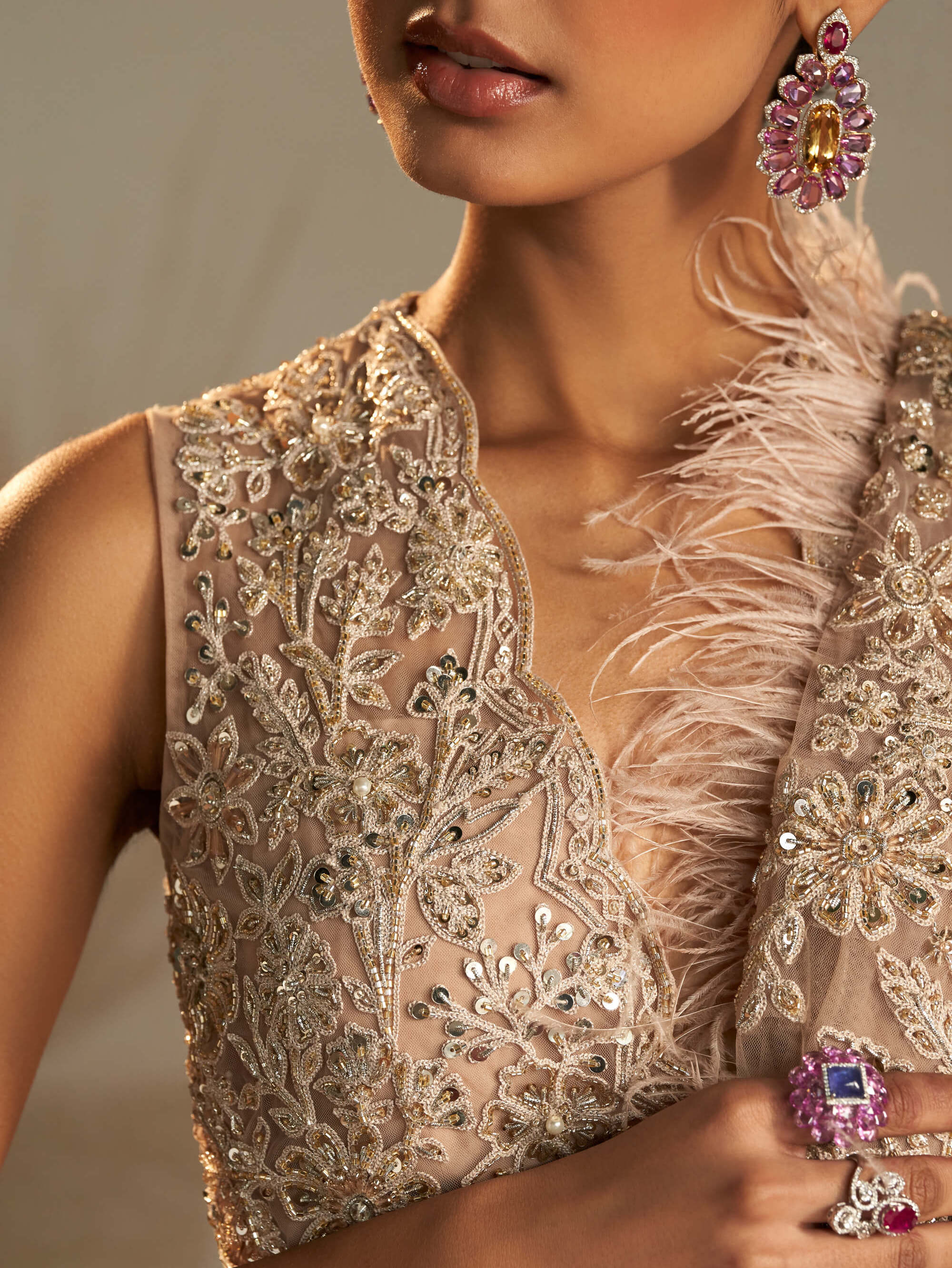 Pakeeza Champagne Saree Set