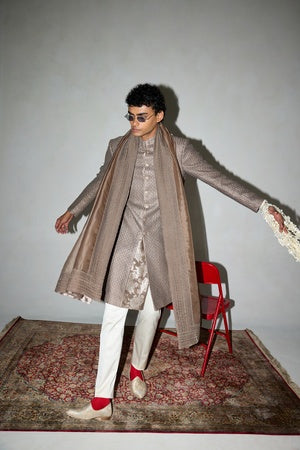 Neo Classic Achkan Set with Embroidered Stole