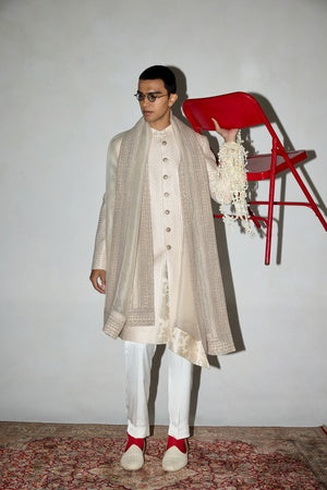 Neo Classic Achkan Set with Embroidered Stole