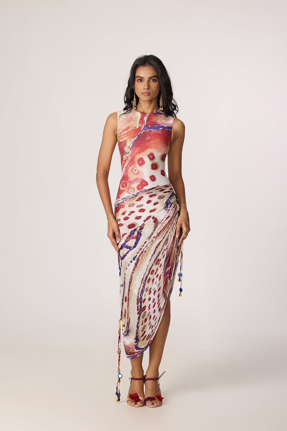 Winslet Dress - Abstract Tribal Print Fitted Bodice Dress Multi Color ...