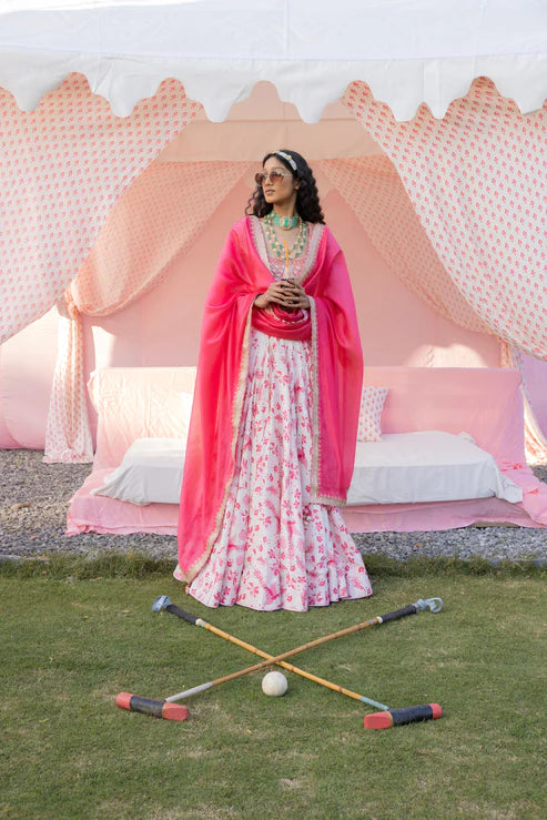 Ivory and Moonga Classic Lehenga Set